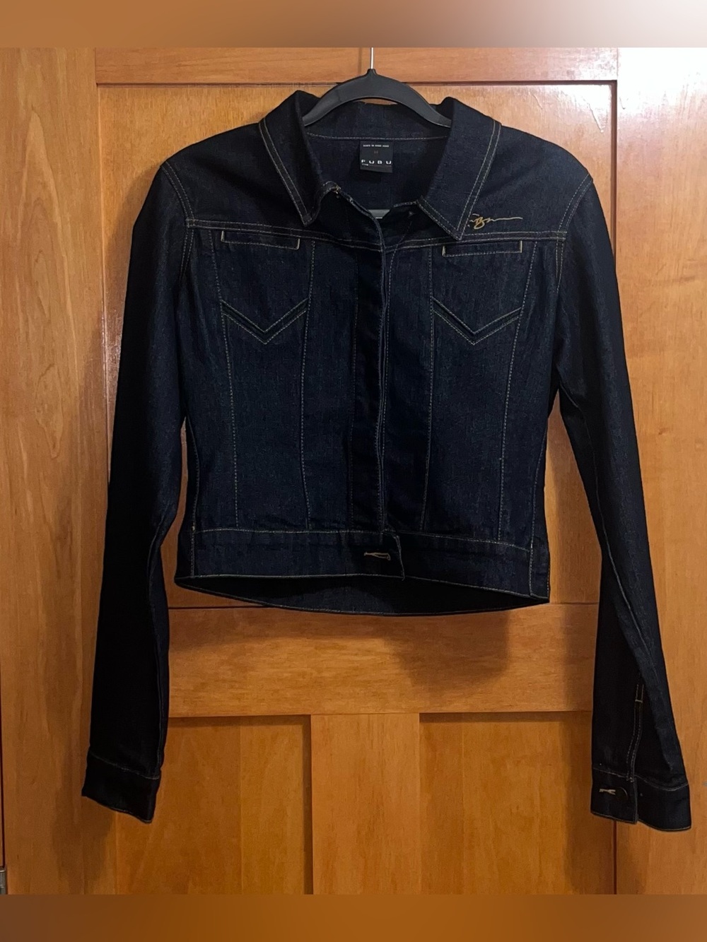 The Fubu Collection Cropped Denim Jean Jacket Vintage 90s Y2K Women’s Sz Medium